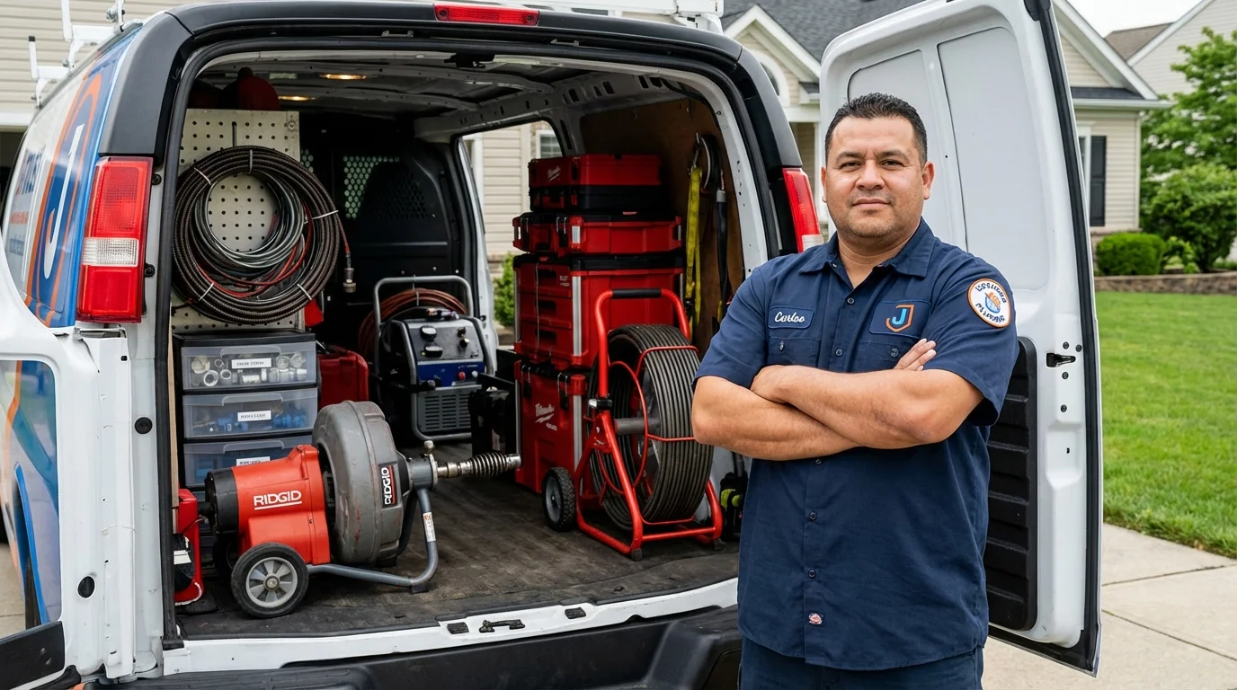 Professional drain cleaning equipment and Johns Plumbing LLC plumber in Moretown