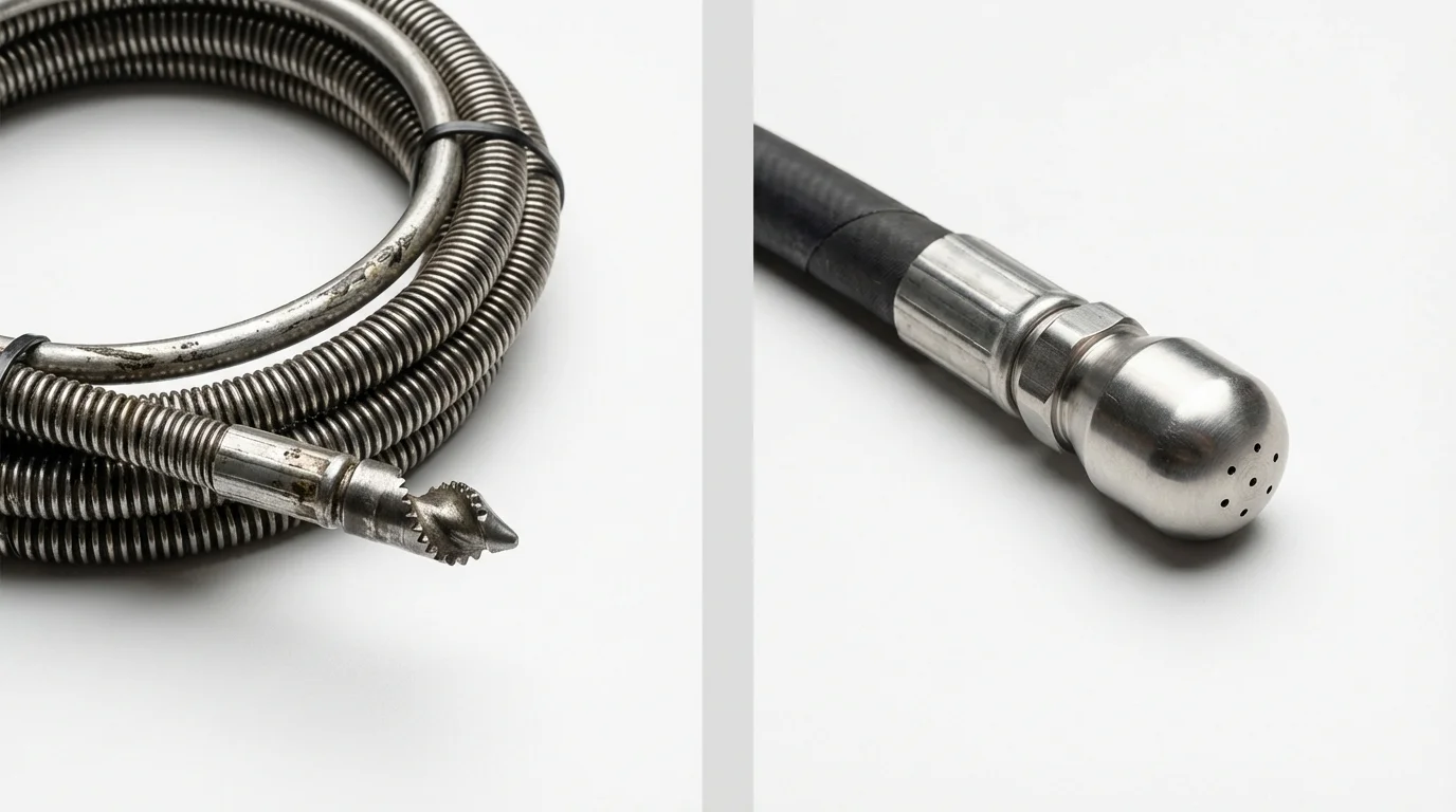 Drain snake cable and hydro jetting nozzle used for drain cleaning in Moretown, VT