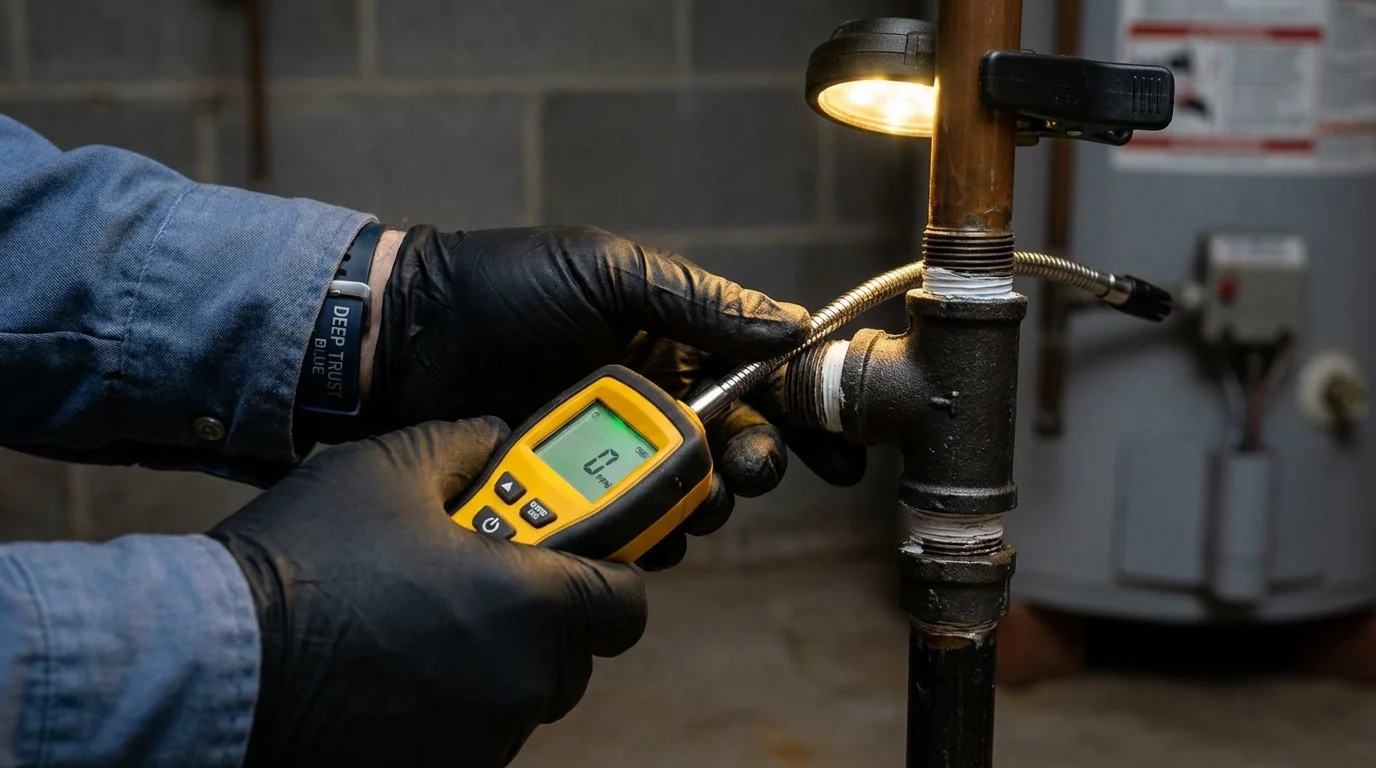 Gas leak detection with electronic sniffer by Johns Plumbing LLC in Moretown