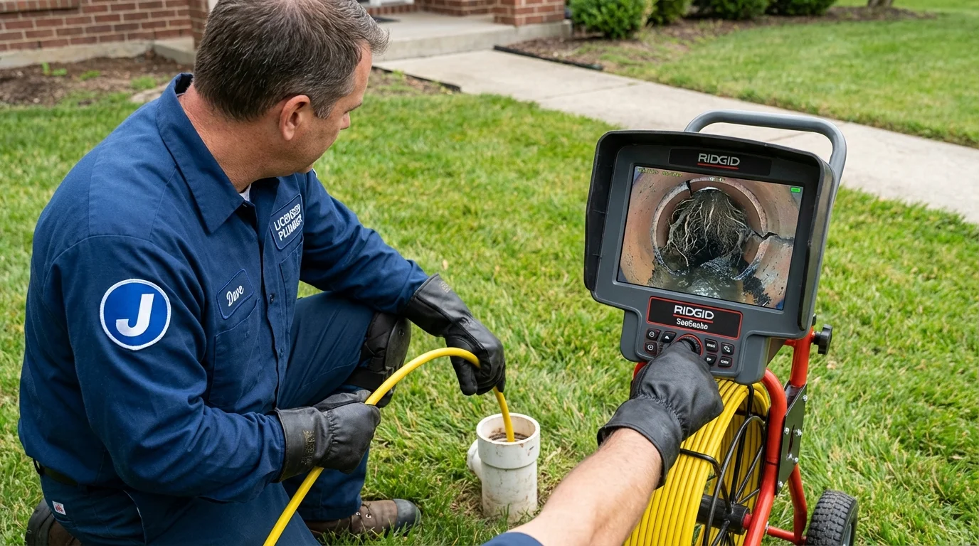 Sewer camera inspection being performed by Johns Plumbing LLC in Moretown